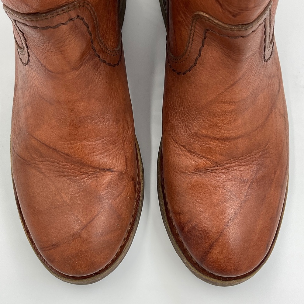 Frye EUC Anna Shortie Short Boots Stitch Side Cognac Warm Brown Gorgeous 5.5 B - Picture 15 of 16